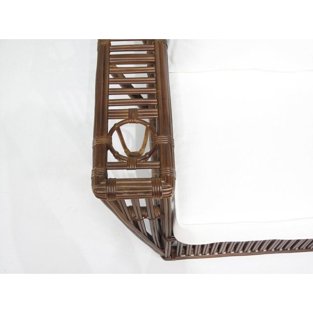 1990s 1990s Art Deco Presidents Nantucket Stick Walnut Finished Reed Rattan 3-Seat Sofa For Sale - Image 5 of 5
