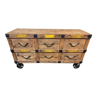 Rural Handmade Rustic 6 Drawer Rolling Dresser For Sale