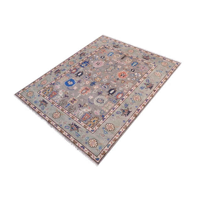 Art Deco Shabby Chic Oushak Abigayle Gray/Green Wool Rug - 5'0'' X 6'9'' For Sale - Image 3 of 8