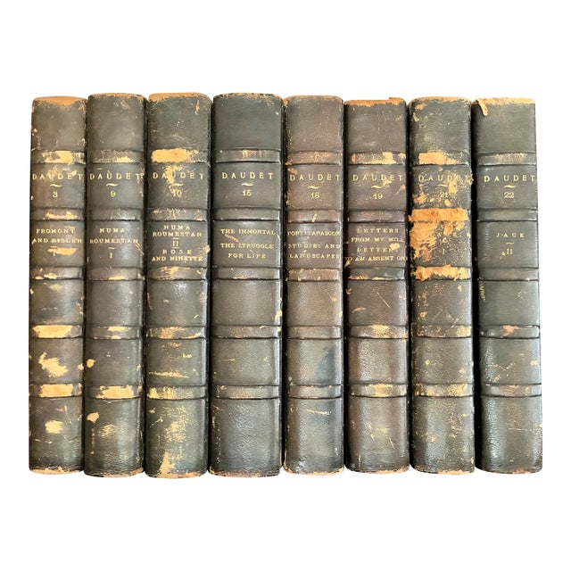 Late 19th Century Black Leather Decorative Book Bundle- Set of 8 For Sale