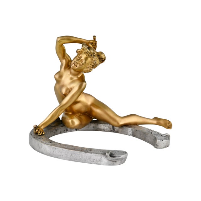 Georges Recipon, Nude Sculpture on Horseshoe, 1896, Bronze For Sale - Image 12 of 12