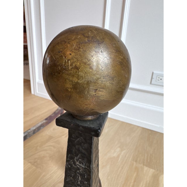 Metal Late 19th Century Signed Bradley & Hubbard Neoclassical Obelisk Hammered Iron Andirons - Pair For Sale - Image 7 of 7