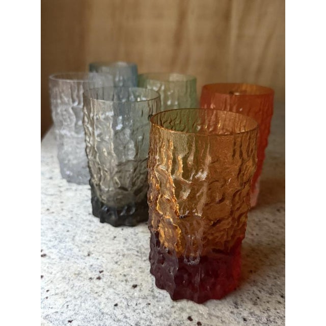 Italian Textured Bark Glasses in the style of Geoffrey Baxter, 1960s, Set of 6 For Sale - Image 16 of 18