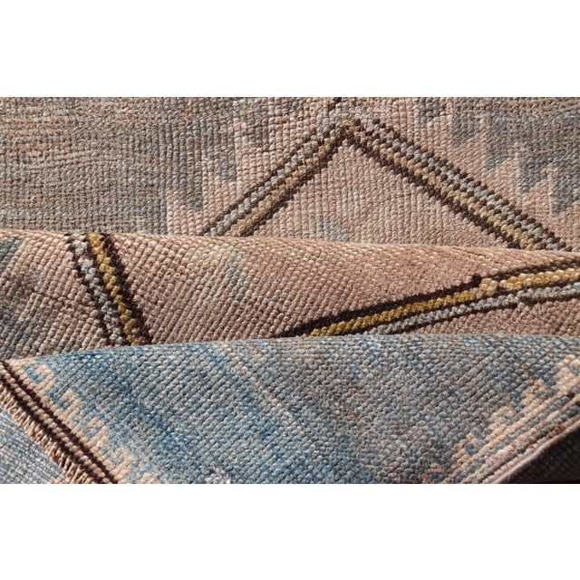 Antique Turkish Kars Rug With Geometric Medallions in Taupe and Faded Blue For Sale - Image 10 of 11
