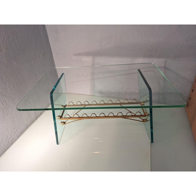 Coffee Table with Glass Top and Legs and Brass Scrolls attributed to Gio Ponti for Fontana Arte, 1940s For Sale - Image 10 of 17