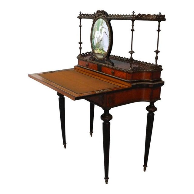French French Louis XVI Aesthetic Burl, Ebonized & Ormolu Bonheur Du Jour C1880 For Sale - Image 3 of 8