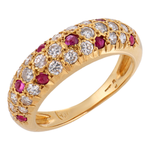 Vintage Ruby Diamond 18k Yellow Gold Ring, Size 4.75