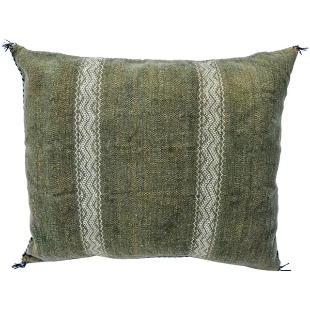 Green Diamond-Patterned Berber Pillow For Sale - Image 8 of 11