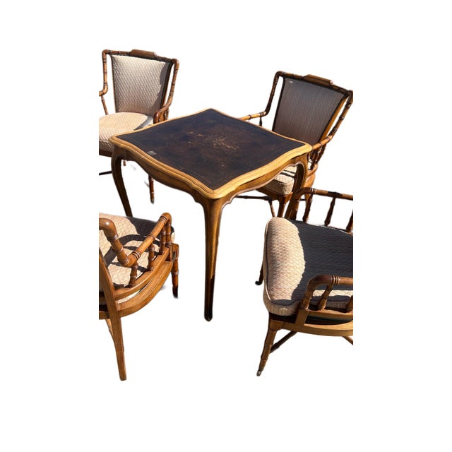 Kittinger Kittinger Style Faux Bamboo Chairs and Petite Game Table For Sale - Image 4 of 18