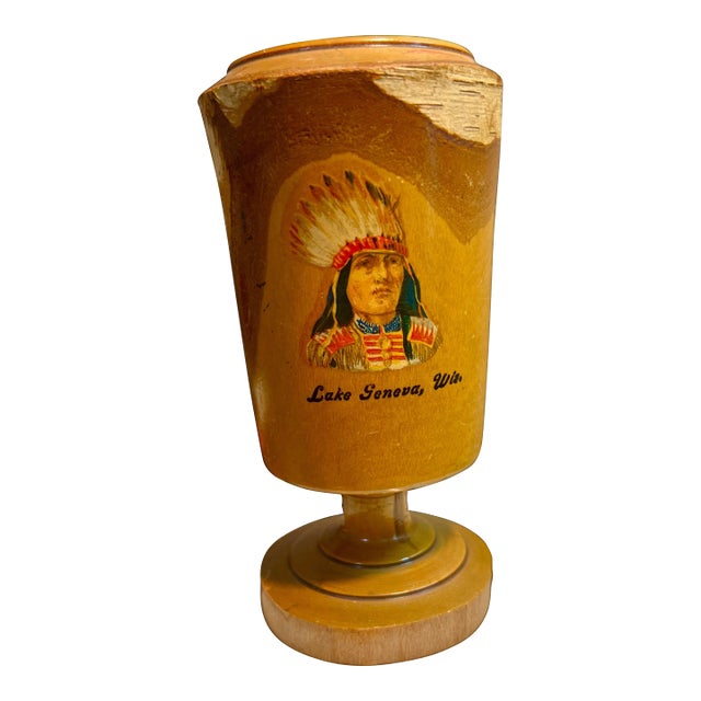 Mid-Century Birch Bark Wood Goblet Folk Art Vintage Souvenir — Lake Geneva, Wisconsin For Sale