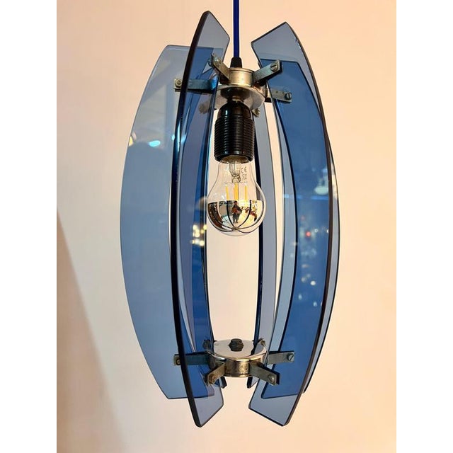Hanging Lamp in Blue Glass by Veca, Italy For Sale - Image 3 of 11