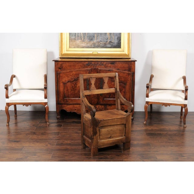 English Country Pine Chair circa 1800 with Scrolled Arms and Lift-Top Seat For Sale In Atlanta - Image 6 of 12