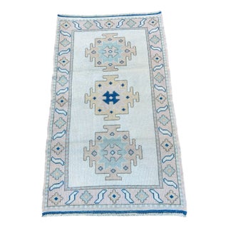 Vintage Turkish Handknotted Blue Wool Rug For Sale