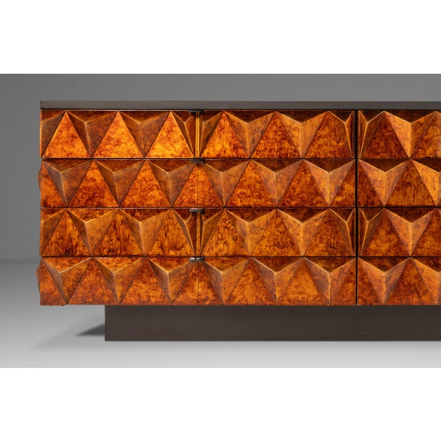 Black Rare Brutalist Space Age Sculptural Diamond Faced 8-Drawer Dresser / Sideboard W/ Leather Top, Italy, C. 1970s For Sale - Image 8 of 16