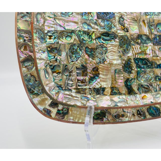 1950s Mexican Brass & Abalone Shell Tray With Five Alpaca Tumblers, Signed LMG For Sale - Image 16 of 18