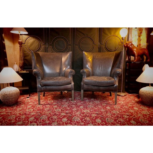 Drake Armchairs in Graphite Leather by Ralph Lauren for Restoration Hardware, 2010s, Set of 2 For Sale - Image 9 of 12