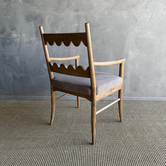 Oak Open Arm Accent Chair or Dining Chair With Belgian Linen Upholstery For Sale - Image 4 of 9