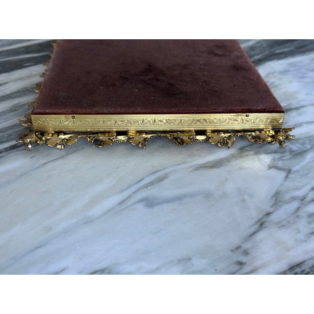 Gold Hibiscus Motif Vintage Gold Tone Plateau or Vanity Tray For Sale - Image 8 of 11