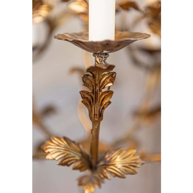 French Mid 20th Century French Gilt Metal Maison Charles Inspired Five-Light Chandelier with Foliage For Sale - Image 3 of 11