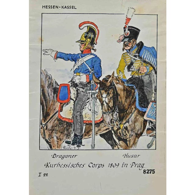 Kurhessisches Corps is an original drawing in ink and watercolor realized by Herbert Knotel in 1930/40s. Good condition...