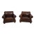 Pair High Quality Brown Leather Club Chairs For Sale