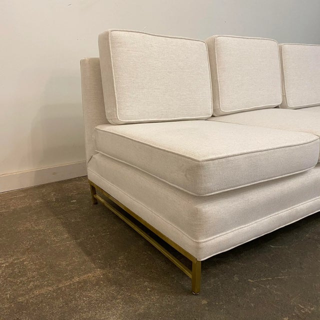 Reupholstered Mid Century Modern Paul McCobb Sectional Sofa with Travertine Top Side Table For Sale - Image 9 of 13