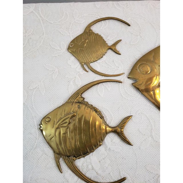 Vintage Brass Fish Metal Gold Angel Fish Wall Sculptures Set of 3