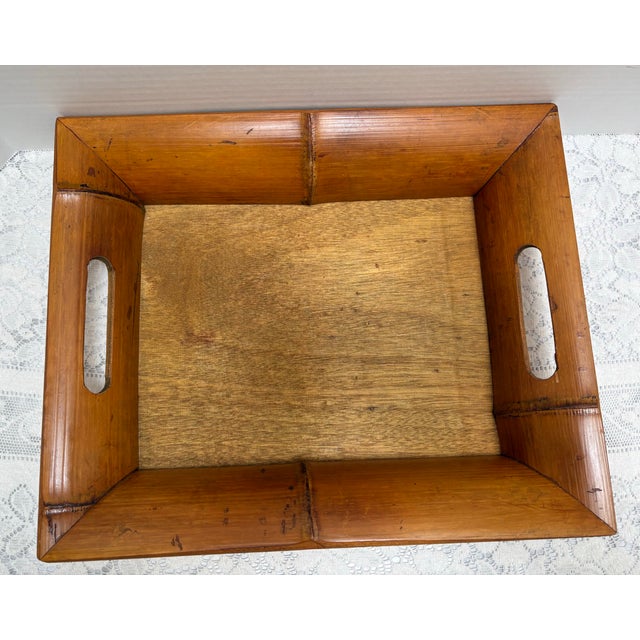 Cabin Rustic Bamboo Wood Decor Vintage Tray For Sale - Image 3 of 6