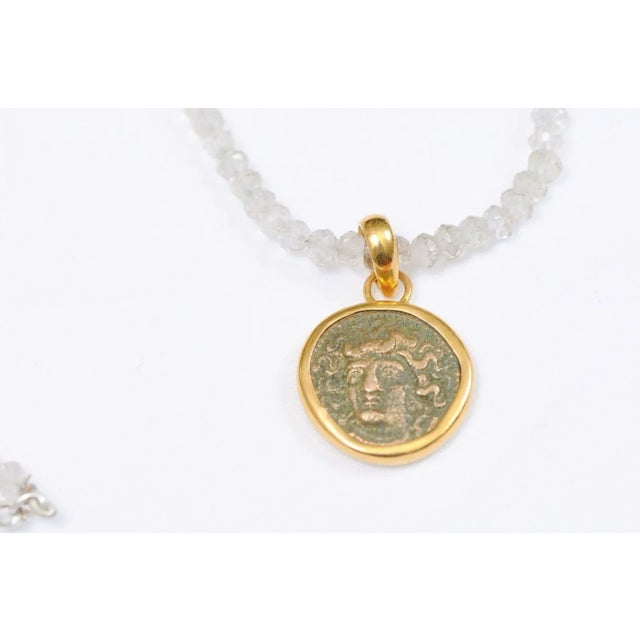 Antique Ancient Greek Bronze Coin in 22kt Pendant For Sale - Image 4 of 11