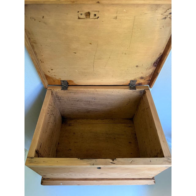 Antique Small Pine Storage Chest on Original Casters For Sale - Image 4 of 11