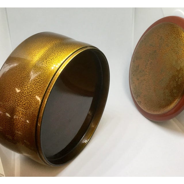 Copper Antique Vintage Japanese Lacquer Ware Basket Box For Sale - Image 8 of 11