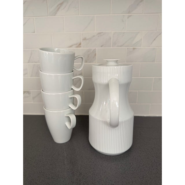 Mid 20th Century Vintage MCM German White Porcelain Hot Chocolate / Coffee / Tea Set for 4 For Sale - Image 5 of 9