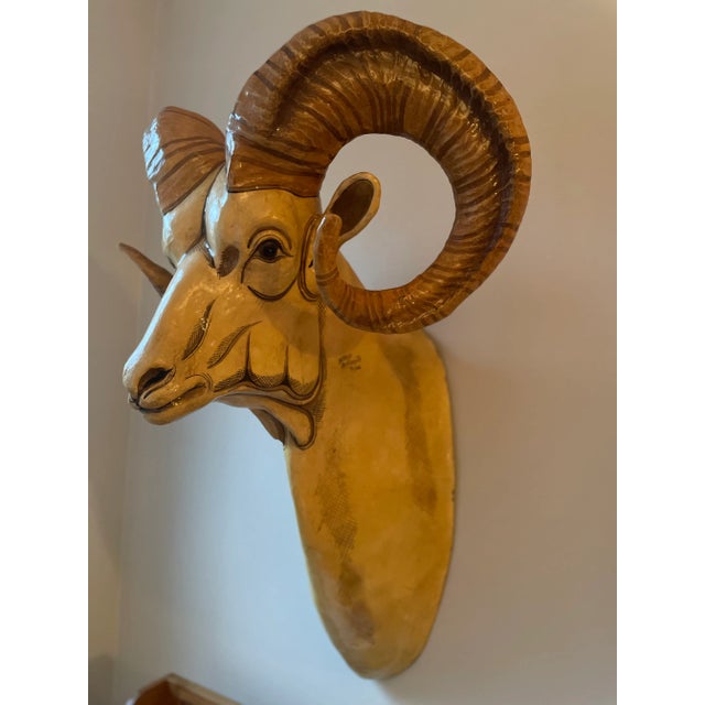 1970s Sergio Bustamante Papier Mache Ram's Head Wall Sculpture For Sale - Image 5 of 7