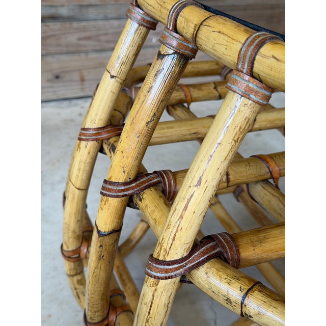 Pair Vintage Organic Modern Bent Rattan Side Tables With Smoked Glass For Sale - Image 10 of 12