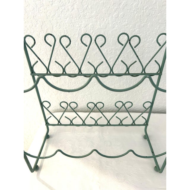 Vintage Sea Foam Green Scroll Tabletop Wine Rack For Sale - Image 4 of 6