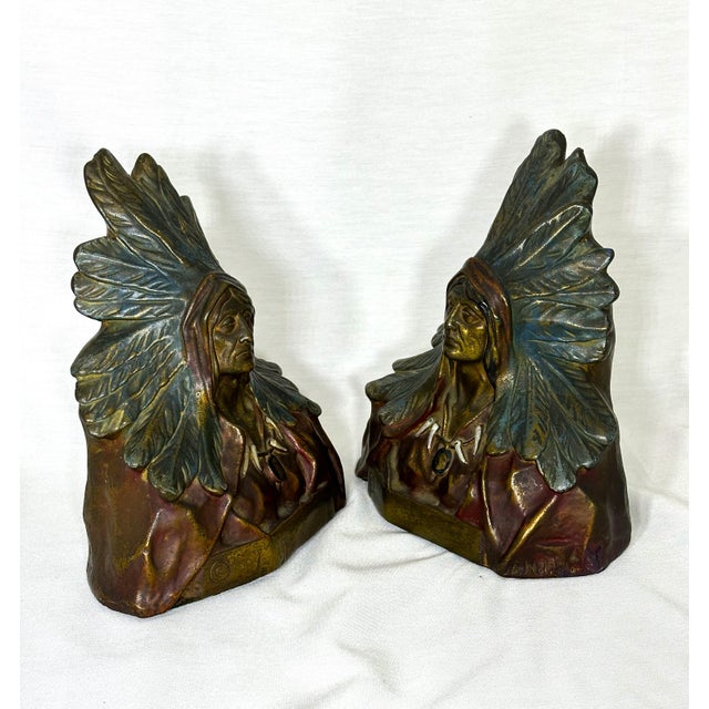 These vintage Indian Chief bookends were crafted in the early 20th century by Armor Bronze (New York, Massachusetts). Each...