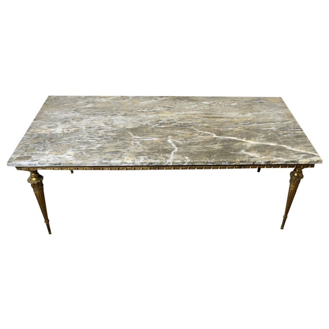 French Ormolu and Marble Coffee Table, 1930s For Sale