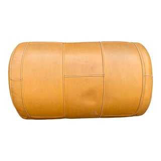 Contemporary "Pacific Green" Top Full Grain Leather “Foot Roll” Stool For Sale