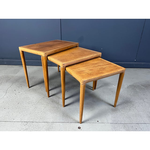 Nesting Tables in Oak attributed to H.W. Klein for Bramin, Denmark, 1960s, Set of 3 For Sale - Image 11 of 11