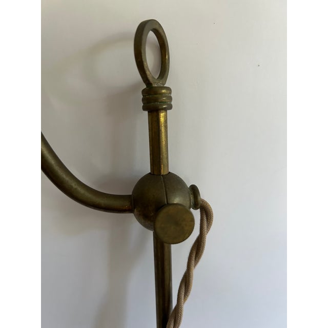 Art Deco 1930s Adjustable Brass Table Lamp With Tiffany Style Shade For Sale - Image 3 of 8