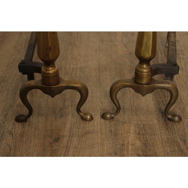 Federal Style Vintage Pair of Brass Andirons For Sale - Image 9 of 12