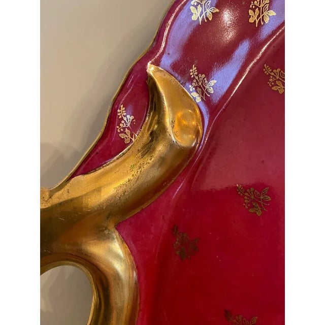 1890s Antique Red and Golden Porcelain Victoria Carlsbad Tray For Sale In Dallas - Image 6 of 13