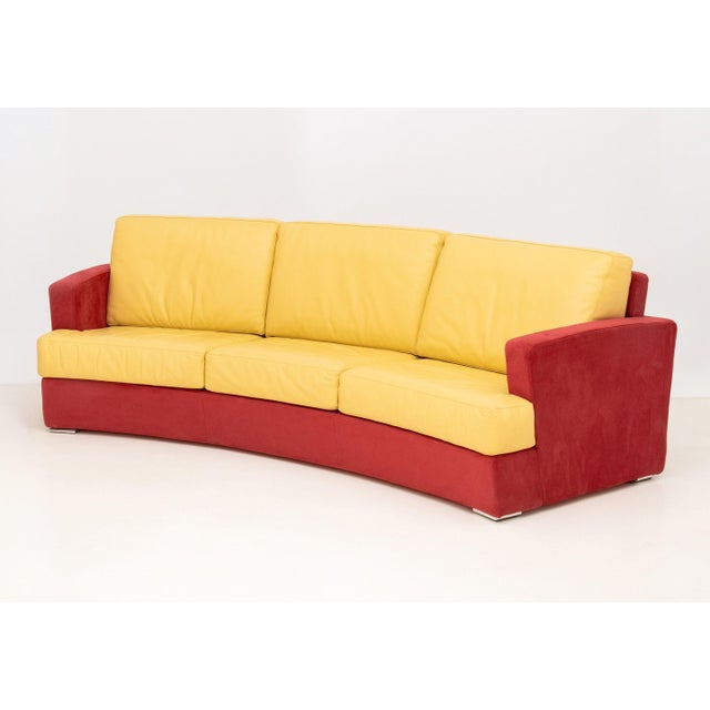 Late 20th Century Rolf Benz Curved Two-Tone Suede and Leather Upholstered Sofa For Sale - Image 5 of 9