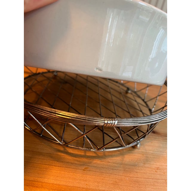 1970s 1970s International Silver Co. Silverplated Wire Basket With 1.25 Qt Round Stoneware Baking Dish For Sale - Image 5 of 8