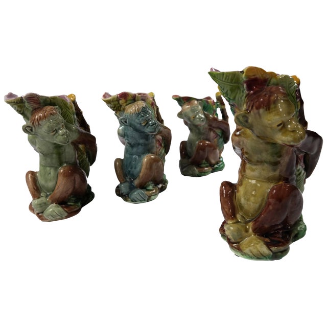 Majolica Monkey Ceramic Vases - Set of 4 For Sale