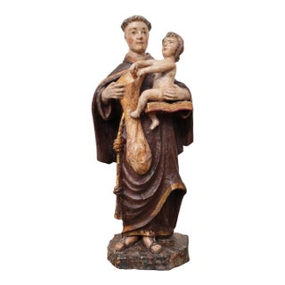 Saint Anthony With the Christ Child, Holding a Bag for Distributing Bread to the Poor, 18th Century, Portuguese For Sale