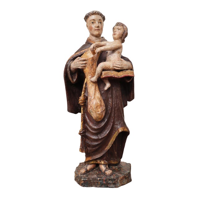 Saint Anthony With the Christ Child, Holding a Bag for Distributing Bread to the Poor, 18th Century, Portuguese For Sale