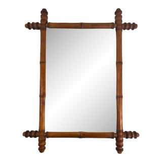 Early 1900's Antique French Faux Bamboo Turned Wood Wall Mirror For Sale