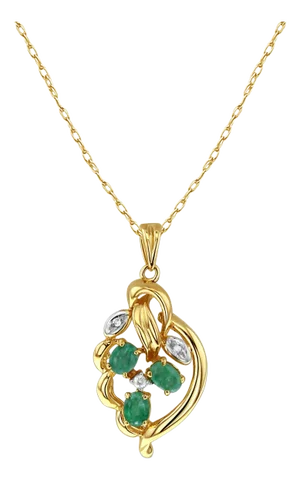 Oval Cluster Emerald with Diamond Accent Necklace 16"