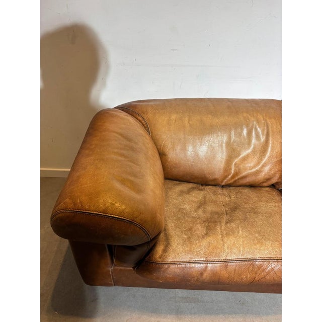 Gold Vintage Cognac Leather Sofa For Sale - Image 8 of 10